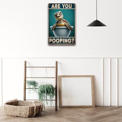 BEASTZHENG Funny Sea Turtle Bathroom Metal Tin Sign – Are You Pooping Turtle Decor, Ocean Theme Wall Art, Tropical Turtle Bathroom Accessories, Sea Life Tin Sign for Restroom - Image 5
