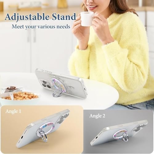 Magnetic Phone Ring for MagSafe Grip, Super Magnet Twinkle Design Ring Holder Stand, MagSafe Accessory for iPhone 17/16/15/14/13 Pro Max Plus，Enchanted Floral - Image 6