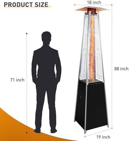 Propane Patio Heater, 48,000 BTU Outdoor Patio Heater Propane with Wheels, Stainless Steel Gas Patio Heaters for Outdoor Use, Commercial, Residential, Black+Silver - Image 2