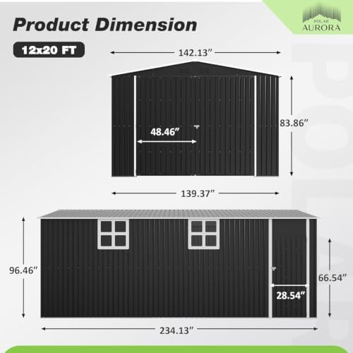 Polar Aurora 12x20 FT Outdoor Storage Shed Black - Image 2