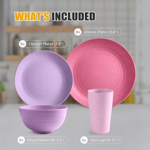 Teivio 32-Piece Plates and Bowls Sets for 8, Purple Ombre Dinnerware Sets - Image 2