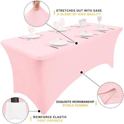 Smiry 2 Pack Spandex Table Cloth 6FT, Elastic Fitted Pink Tablecloth - Image 3