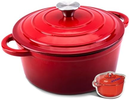 Enameled Cast Iron Round Dutch Oven -4QT Pot With Lid,Red by WOKINS