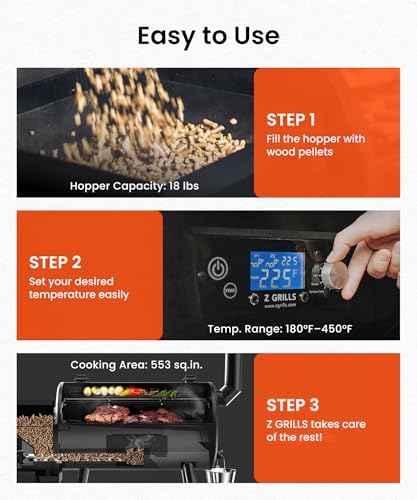 Z GRILLS ZPG-550B2 Wood Pellet Grill & Smoker with PID 3.0 Controller, 553 sq in Cooking Area, Meat Probe, Hopper Cleanout, 8 in 1 BBQ Grill Outdoor Auto Temperature Control, Black - Image 4