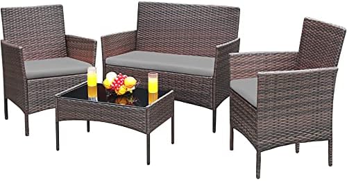Greesum Patio Furniture 4 Pieces Conversation Sets,Brown and Gray by BuynowfromGreesum