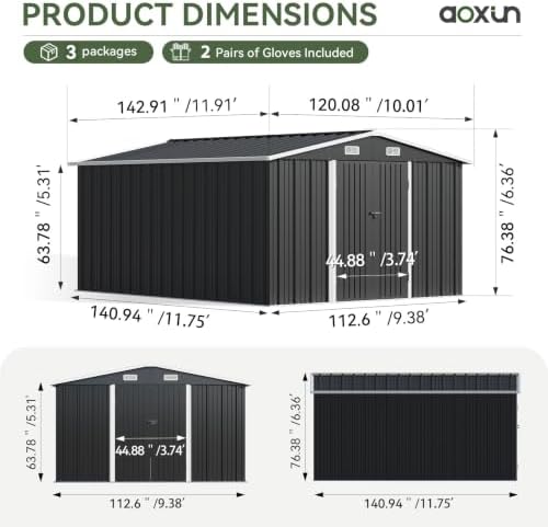 Aoxun 10x12 FT Shed Outdoor Storage Shed with Floor Black - Image 2