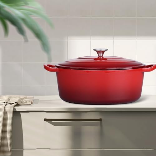Leonyo 7-Quart Enameled Cast Iron Oval Dutch Oven Pot with Lid, Red - Image 7