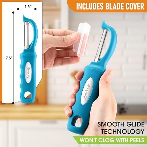 Spring Chef Swivel Vegetable Peeler for Kitchen w/Soft Grip Handle, Teal - Image 4