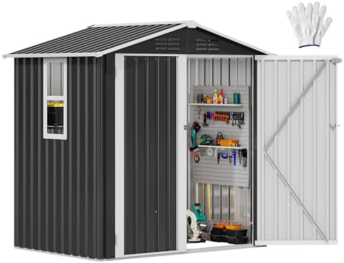 DWVO 6x4ft Large Tool Storage Shed with Window, Lockable Doors, Gray White by DWVO