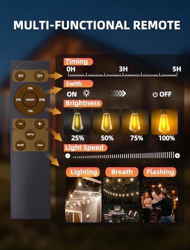 Outdoor Patio String Lights: S14 Shatterproof Bulb Outside Waterproof Light - 150FT 45M Remote Dimmable Connectable Hanging Outdoor Electric Lighting - Garden Backyard Yard Gazebo Porch Party - Image 3