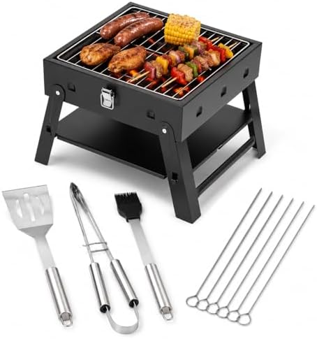 Small Portable BBQ Charcoal Grill: Mini Foldable Table Top Barbecue Grills by Realcook