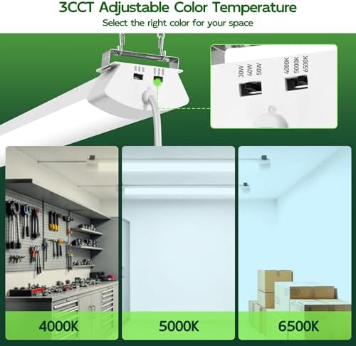 Hlite 4FT LED Shop Light with Power Cord 5000LM,3 Power Level&3CCT,6 Pack - Image 3