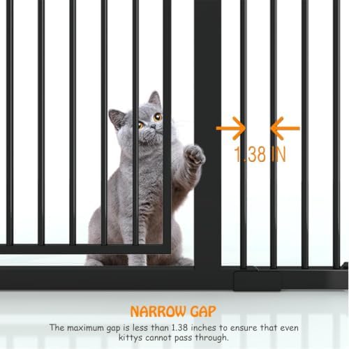 74.8" Extra Tall Pet Gate for Cats，29.5"-51.6" Extra Wide Cat Gate,Pressure Mounted Easy Walk Through Pet Gate with Door for Stairs, Doorways, Kitchen(Black) - Image 4