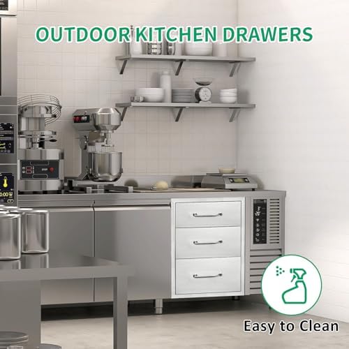 Outdoor Kitchen Drawers 14" W x 21" H x 21" D Stainless Steel Triple Drawers with Ergonomic Handle for BBQ Island, Patio Grill Station & Outdoor Kitchen Cabinets - Image 5