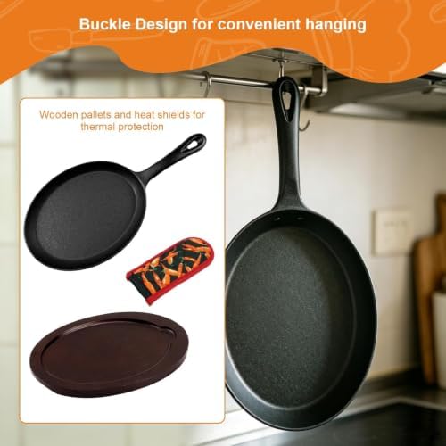 DVK Cast Iron Fajita Plate Set Pre-Seasoned Fajita Skillet with Wooden Base Anti Scald Mitt Sizzling Plate for Grill Stove Oven Home BBQ Restaurant Catering - Image 5