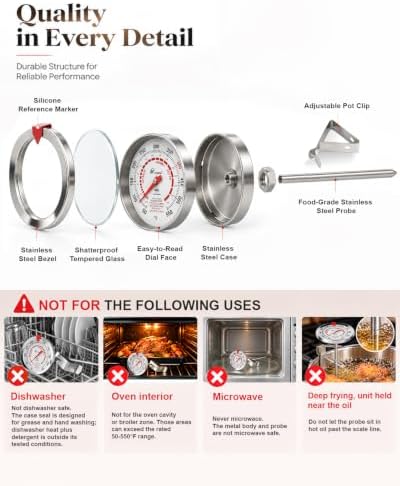 Candy Thermometer with Pot Clip Deep Fry Oil Thermometer 12-Inch Probe 2PC - Image 4