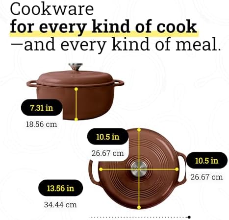 Lodge Essential Enamel Cast Iron Dutch Oven, 6 Quart, Burnt Sienna - Image 5