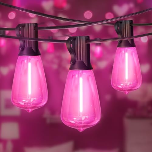 LAMPHOME 4-Pack 26Ft ST38 Outdoor String Lights, Pink LED Shatterproof Patio Lights with 12+1 Edison Bulbs for Valentine's Day, Christmas, Bistro, Wedding & Party Decor by ULL