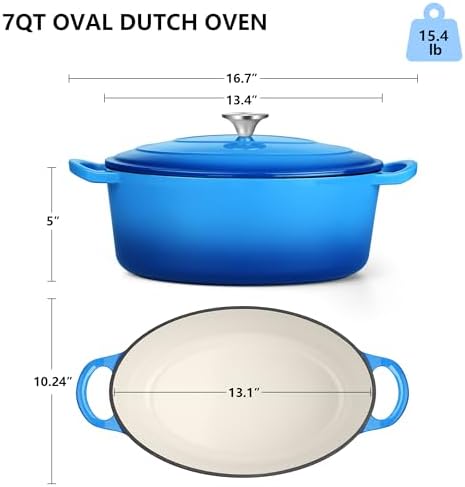 TeamFar 7QT Oval Dutch Oven, Enameled Cast Iron Dutch Oven Pot with Lid - Image 2