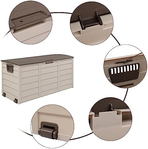 75-Gallon Medium Deck Box - Lightweight Resin Indoor/Outdoor Storage Container and Seat for Patio Cushions and Gardening Tools - Store Items on Garage, Yard,Brown - Image 3