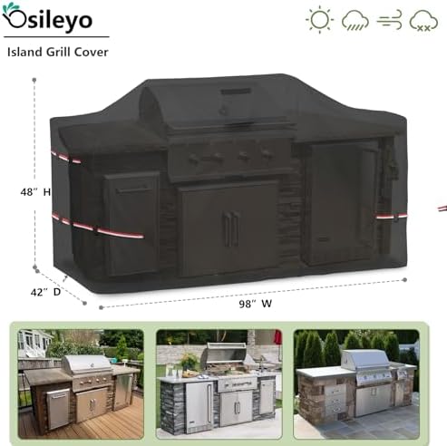 98 Inch Island Grill Cover - 600D Heavy Duty Waterproof All Weather Protection Outdoor Cover,Black - Image 2