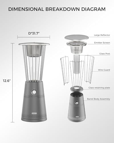 Tabletop Heater Patio Heater, 11,000 BTU Propane Patio Heater for Commercial, Balcony & Porch, Quartz Glass Tube, Portable Small Heater For Outdoor Use - Grey - Image 2
