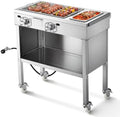 VEVOR Outdoor Propane Griddle, 2 Burners (11,600 BTU Each), Commercial Stainless Steel Gas Griddle Cart with 4 Lockable Wheels, 1/3 Food Pan, Easy-Grip Side Handle, Ideal for Hot Dogs, Burgers & Meats by VEVOR