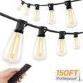 Brightever LED Outdoor String Lights, 150FT Dimmable Patio Lights with Remote Control, 45+2 Shatterproof ST38 Edison Bulbs, 3 Lighting Modes, 3H/5H Timer, Outdoor Hanging Light for Holiday, Party by Brightever