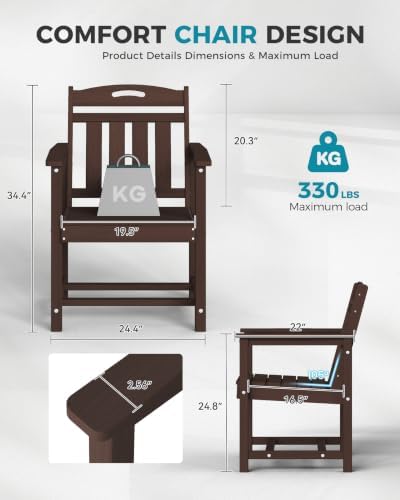 Ciokea HDPE Outdoor Patio Dining Chairs, All-Weather Furniture, Brown - Image 2