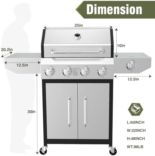 BESTFIRE 60000 BTU 4+1 Burner Propane Gas Grill - 647 Sq. Inches Stainless - Image 2