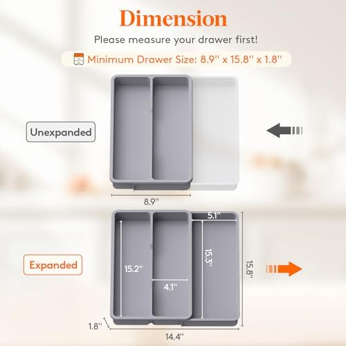 Lifewit Utensil Organizer for Kitchen Drawer, Expandable Cooking Tray - Image 3