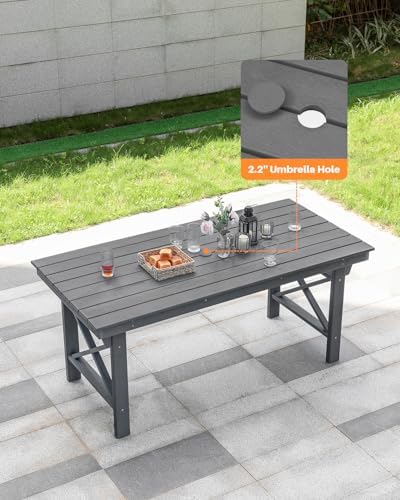 HDPE Outdoor Dining Table, 66.9” Rectangle Patio Dining Table for 6, All-Weather HDPE Outdoor Table with 2.2” Umbrella Hole, HDPE Patio Furniture for Deck, Backyard, Garden, Pool, Smoke Gray - Image 4