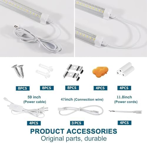 Led Shop Lights,Led Shop Lights 4FT 50W 6500K 7000LM Clear White,Shop Light 4FT 110V Linkable Integrated V-Shape for Shop Garage,Warehouse,Workbench and Workshop Commercial Bay Lighting(4-Pack) - Image 5