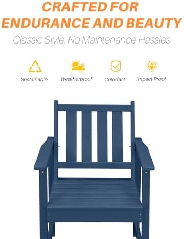5 Pieces HDPE Patio Dining Set, Outdoor Table and Chairs with Umbrella Hole, Modern Outdoor Dining Set for 4, HDPE Outdoor Patio Furniture Dining Sets for Deck, Poolside, Porch, Navy - Image 5