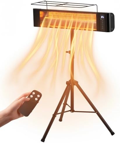 Infrared Patio Heater 1500W Outdoor Heaters RealSmart Electric Space Heater 3 Heating Modes Outdoor/Indoor Use Heater Wall-Mounted Tripod 12H Timer IP65 for Backyard Garage Greenhouse by RealSmart