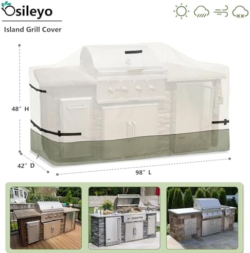 98 Inch Island Grill Cover - 600D Heavy Duty Waterproof All Weather Protection Outdoor Cover,Beige&Grayish Green - Image 2