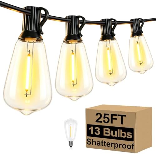 Brightever 25FT Outdoor String Lights 13 Bulbs, Waterproof Patio Lights by Brightever