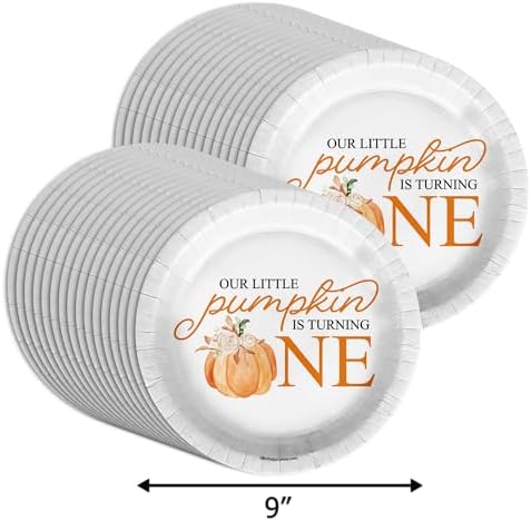 Our Little Pumpkin Is Turning One First Birthday - 32 Piece Disposable Party Supplies - Decorations for Fall 1st Birthday Round Party Plates - Large 9" Paper Plates In Bulk - Image 2