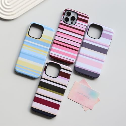 for iPhone 15 Pro Case, Magnetic Matte Frosted Dual-Layer Striped Phone Case for Women, Retro Aesthetic Cover Compatible with MagSafe Accessories - Sea Salt Lemon - Image 5