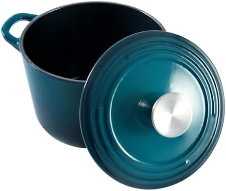 Flavehc Dutch Oven Pot with Lid 1.8 Qt Cast Iron Dutch Oven for Bread Baking, DarkCyan Enameled Cast Iron Rice Pot, Small Deep Dutch Oven for Rice, Beans & Side Dishes - Image 5