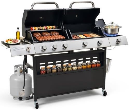 AMERLIFE 60,000 BTU 5-Burner Gas Grill and Griddle Combo with Side Burner by AMERLIFE