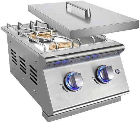 Double Grilling Side Burners for Outdoor Kitchen, 2 * 17,000BTU Nature Gas Burners, Convertible to Liquid Propane, Duty Heavy 304 Stainless Steel, Built-in Side Burner for BBQ Island Grill by Livory