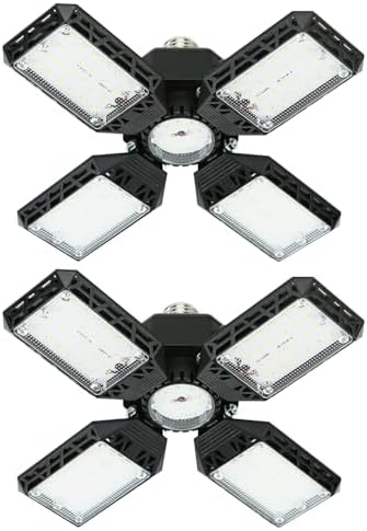2-Pack LED Garage Light,150W Deformable Garage Ceiling Lights,15000LM, 4 Adjustable Panels, E26/E27 Shop Lights for Basement, Barn, Workshop,High Bay Light by QiyuanLS