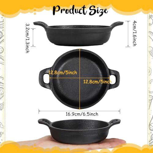 Ziliny 6 Pack Mini Cast Iron Skillets 5 x 5 x 1.3 Inch Pan Ramekin Set - Image 2