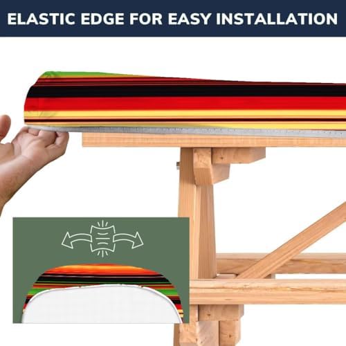 CAPSCEOLL Picnic Table Cover with Bench Covers 5ft - Colorful Stripes - Image 5