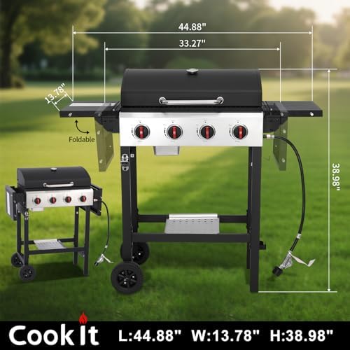 4-Burner Propane Gas Grill with Cast Iron Grate - 40000 BTU Output & Easy-Clean Grease Management for Perfect BBQs (4-Burner) - Image 2