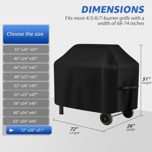 Perfect Grill Cover for Outdoor Grills Waterproof Rip-Proof Weather Resistant for Reliable Protection Griddle Cover Easy to Clean Adjustable Hem Drawstring Fade Resistant (Black, 72) - Image 2