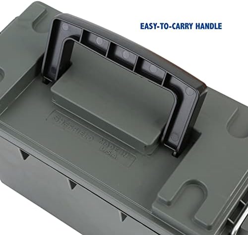 Sheffield 12626 Ammo Storage Box, Stackable .30 Cal Field Boxes, Water and Dust Resistant, Lockable Storage Box with Handle, Secures Hunting Gear, Supplies, and Bullets, Made in USA, Green(Pack of 6) - Image 7