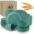 Wrova 40Pack plates and bowls sets for kids - Unbreakable wheat straw dinnerware sets service for 8 - Alternative plastic 40pcs dish sets for kitchen, camping and indoors dinning - (Green) by WROVA