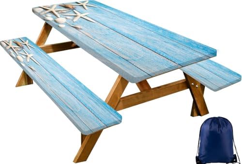 CAPSCEOLL Picnic Table Cover with Bench Covers 8ft - Summer Blue Wood by CAPSCEOLL